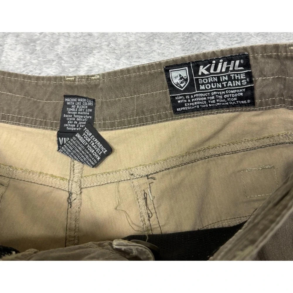 Kuhl Ramblr Shorts Mens 36x10 Green Beige Vintage Patina Dye Outdoors Hiking